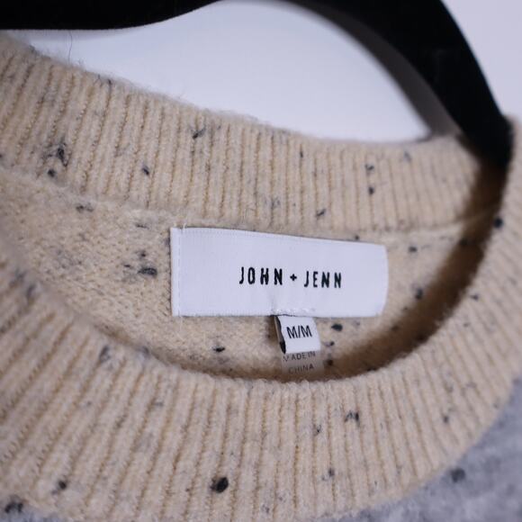JOHN & JENN Speckled Colorblock Sweater Beige Knit Crewneck Casual Women's M - Picture 8 of 9